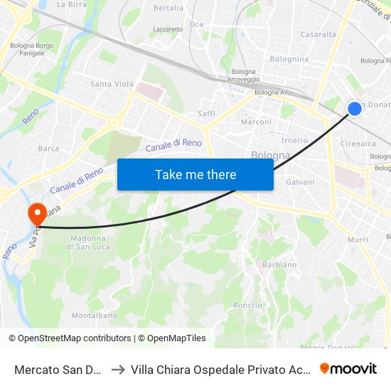 Mercato San Donato to Villa Chiara Ospedale Privato Accreditato map