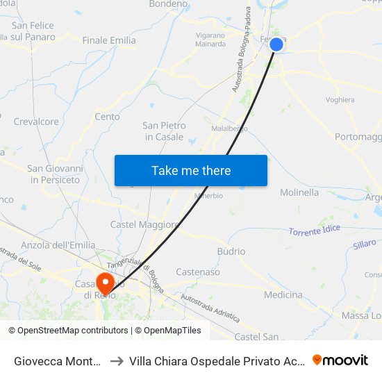 Giovecca Montebello to Villa Chiara Ospedale Privato Accreditato map