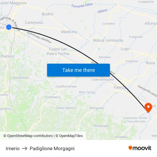 Irnerio to Padiglione Morgagni map