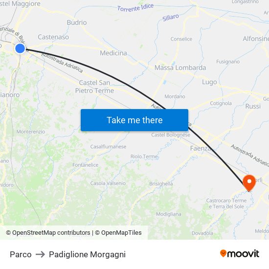 Parco to Padiglione Morgagni map