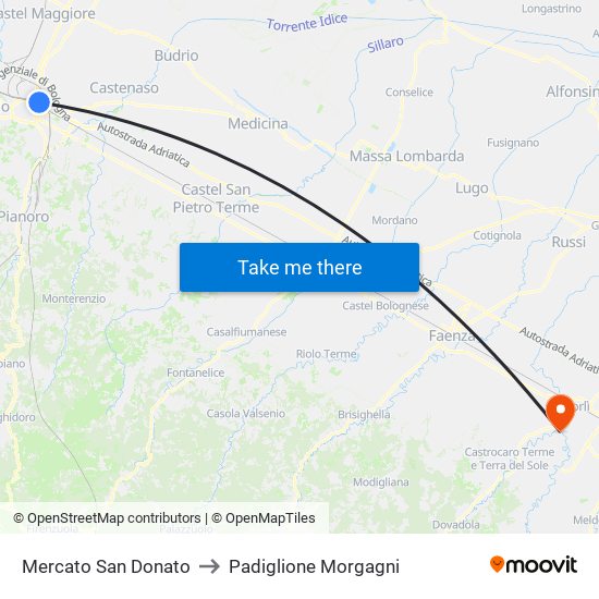 Mercato San Donato to Padiglione Morgagni map