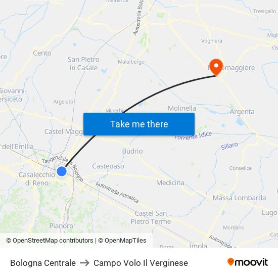 Bologna Centrale to Campo Volo Il Verginese map