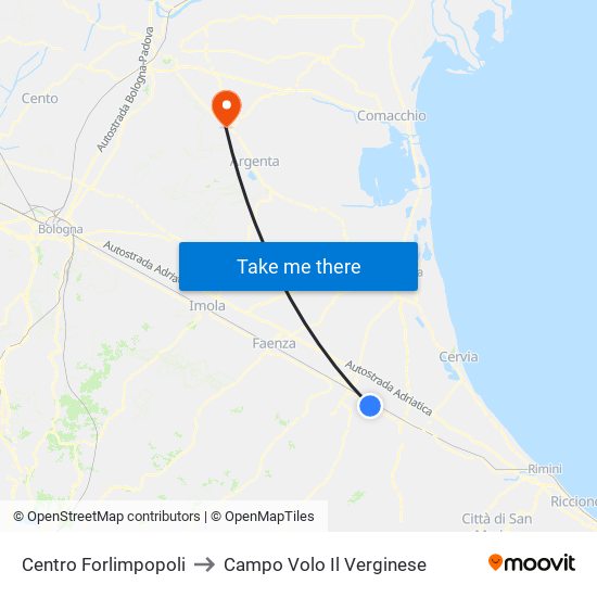 Centro Forlimpopoli to Campo Volo Il Verginese map