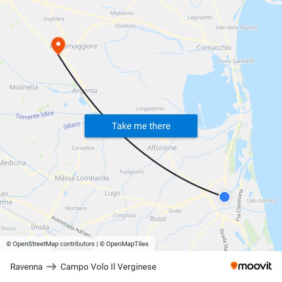 Ravenna to Campo Volo Il Verginese map