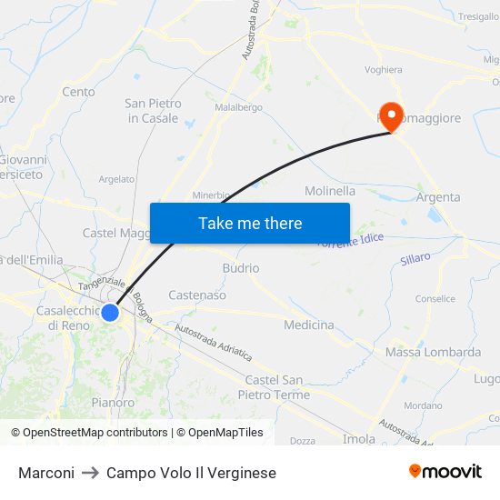 Marconi to Campo Volo Il Verginese map