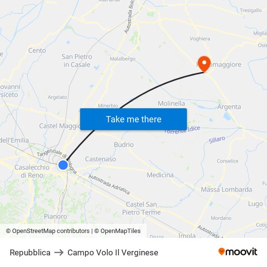 Repubblica to Campo Volo Il Verginese map