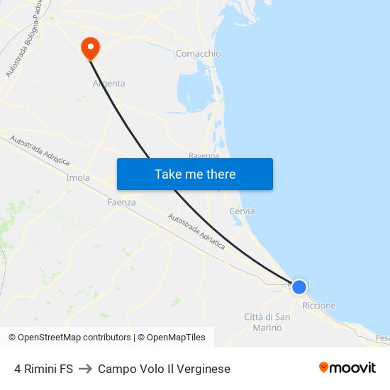 4 Rimini FS to Campo Volo Il Verginese map