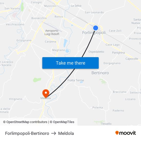 Forlimpopoli-Bertinoro to Meldola map