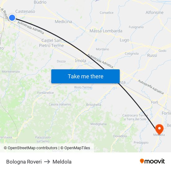 Bologna Roveri to Meldola map