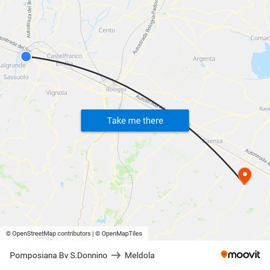 Pomposiana Bv S.Donnino to Meldola map