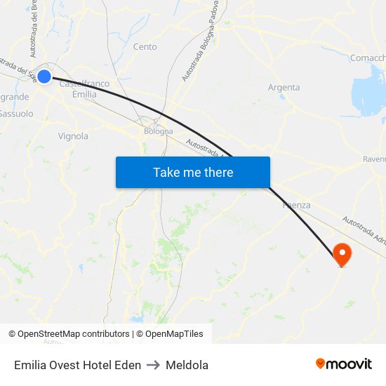 Emilia Ovest Hotel Eden to Meldola map