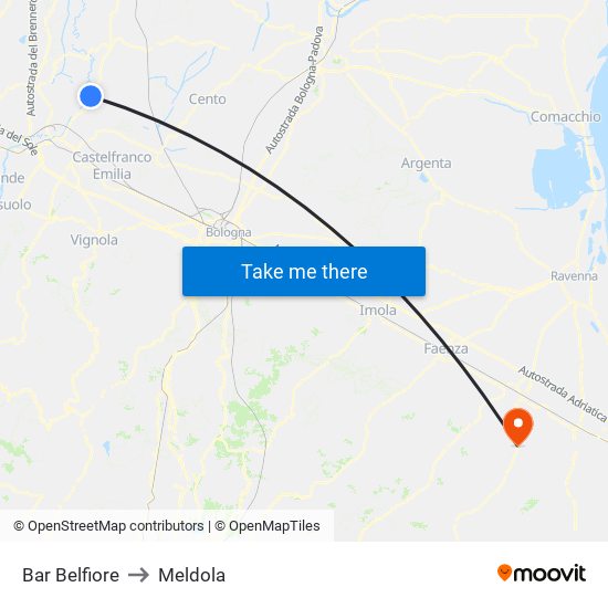 Bar Belfiore to Meldola map