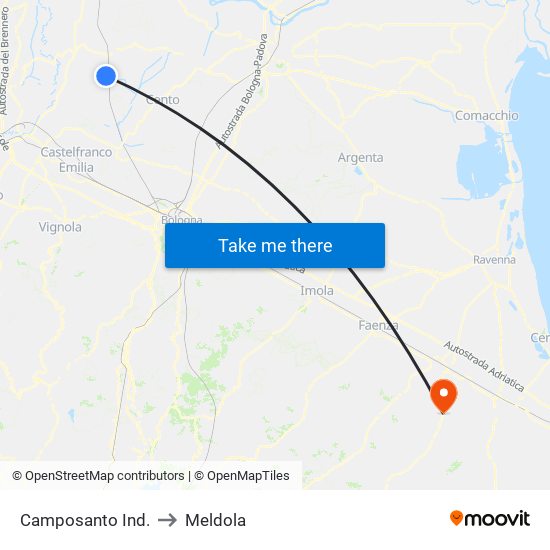 Camposanto Ind. to Meldola map