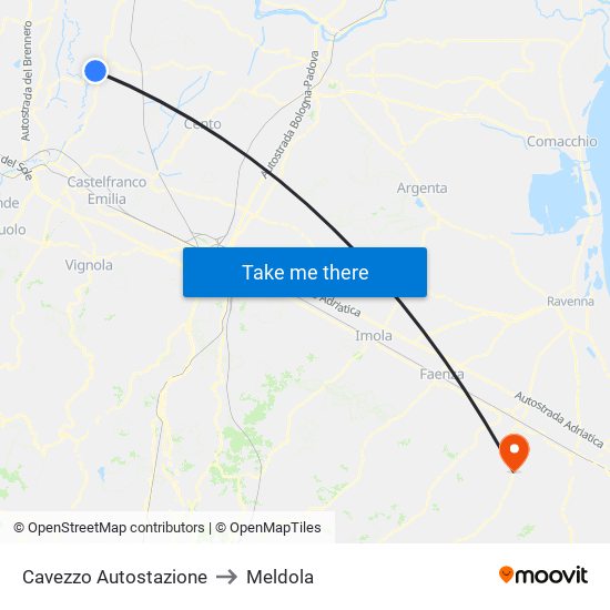 Cavezzo Autostazione to Meldola map