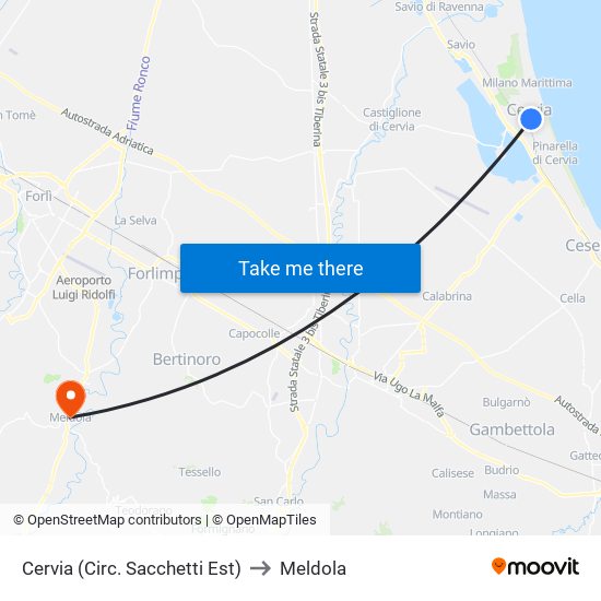 Cervia (Circ. Sacchetti Est) to Meldola map