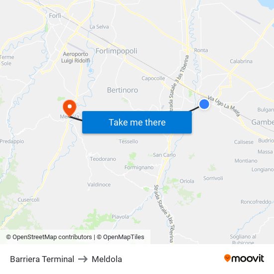 Barriera Terminal to Meldola map