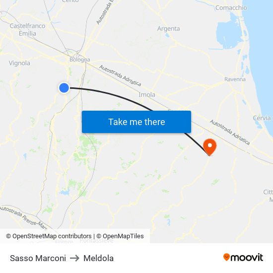 Sasso Marconi to Meldola map