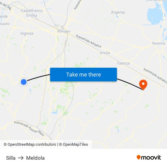 Silla to Meldola map