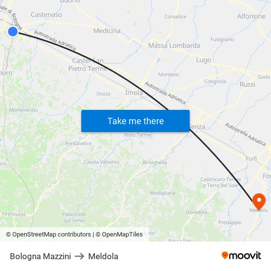 Bologna Mazzini to Meldola map