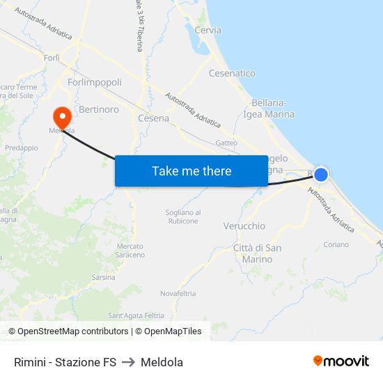 Rimini - Stazione FS to Meldola map