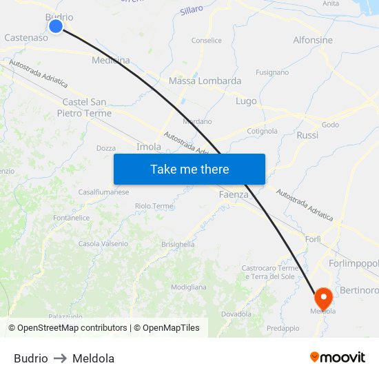 Budrio to Meldola map