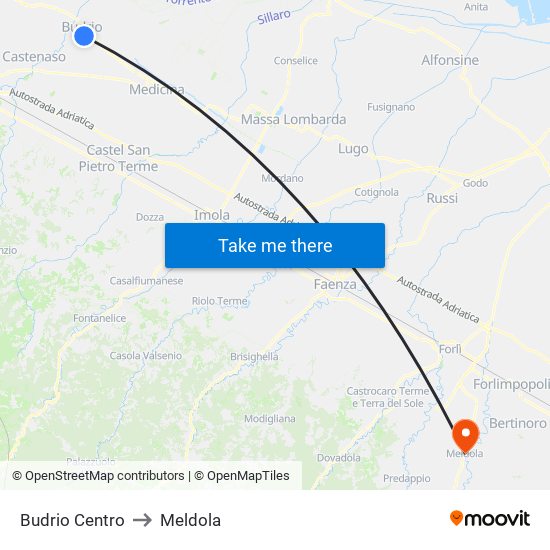 Budrio Centro to Meldola map