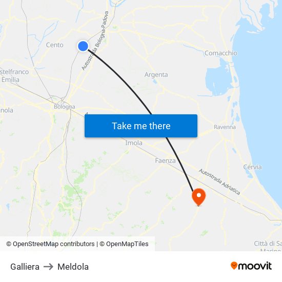 Galliera to Meldola map