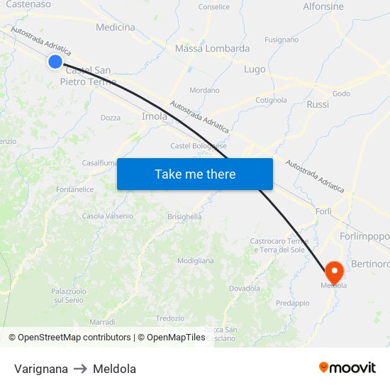 Varignana to Meldola map