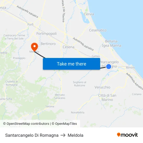 Santarcangelo Di Romagna to Meldola map