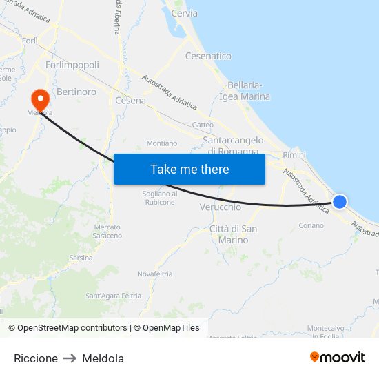 Riccione to Meldola map