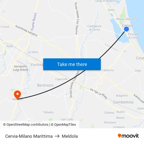 Cervia-Milano Marittima to Meldola map