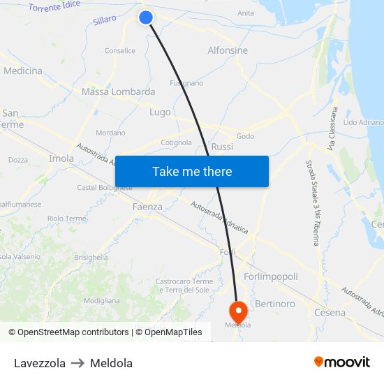 Lavezzola to Meldola map