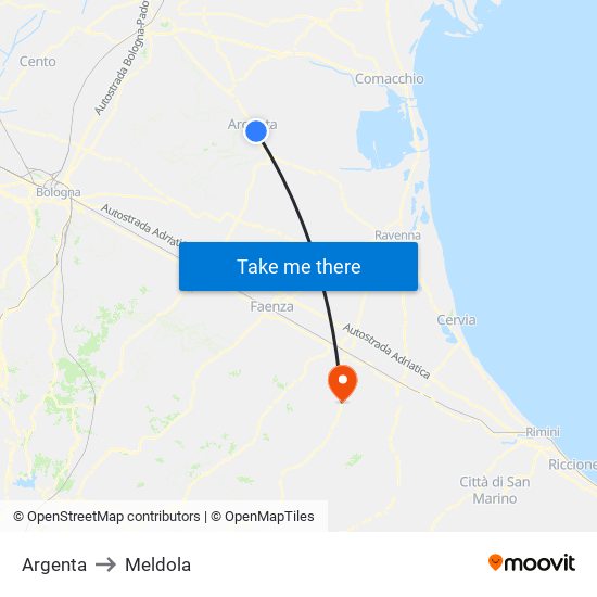 Argenta to Meldola map