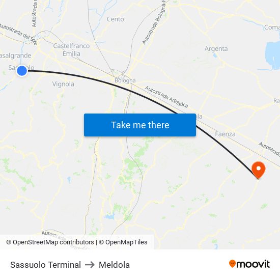 Sassuolo Terminal to Meldola map