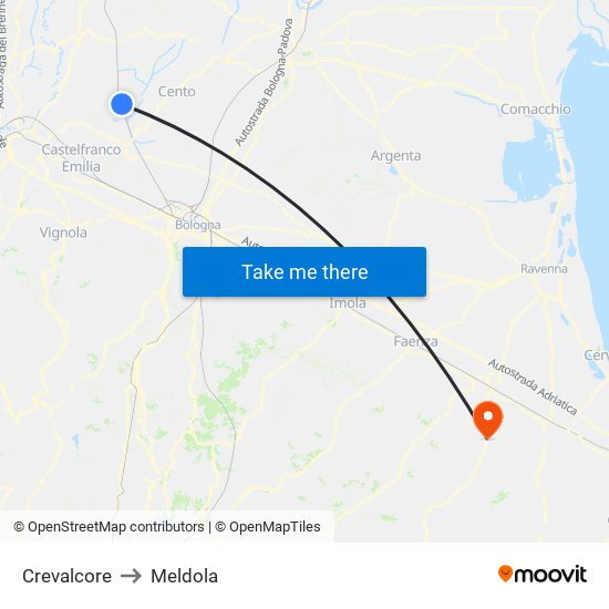 Crevalcore to Meldola map