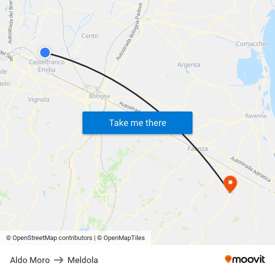Aldo Moro to Meldola map