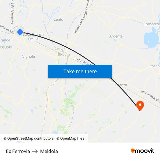 Ex Ferrovia to Meldola map