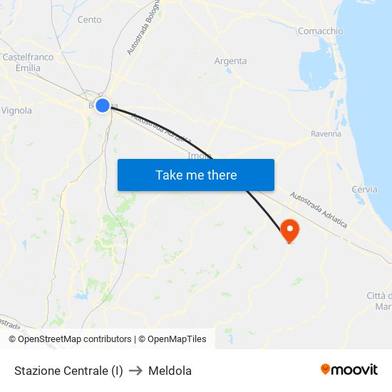 Stazione Centrale (I) to Meldola map