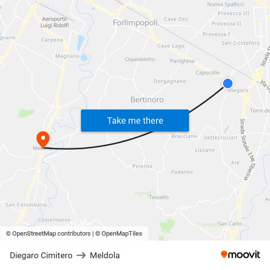 Diegaro Cimitero to Meldola map