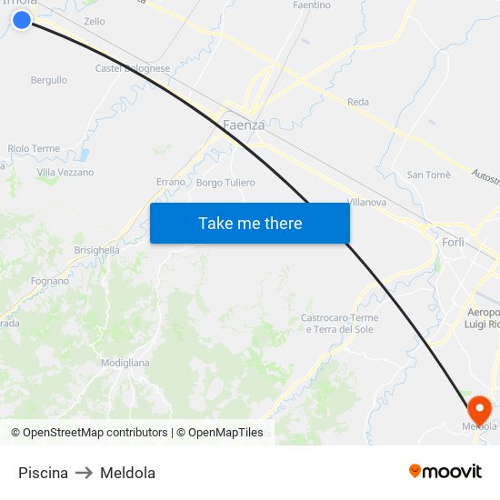 Piscina to Meldola map
