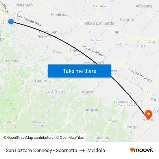 San Lazzaro Kennedy - Scornetta to Meldola map