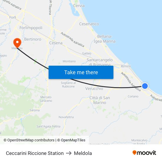 Ceccarini Riccione Station to Meldola map