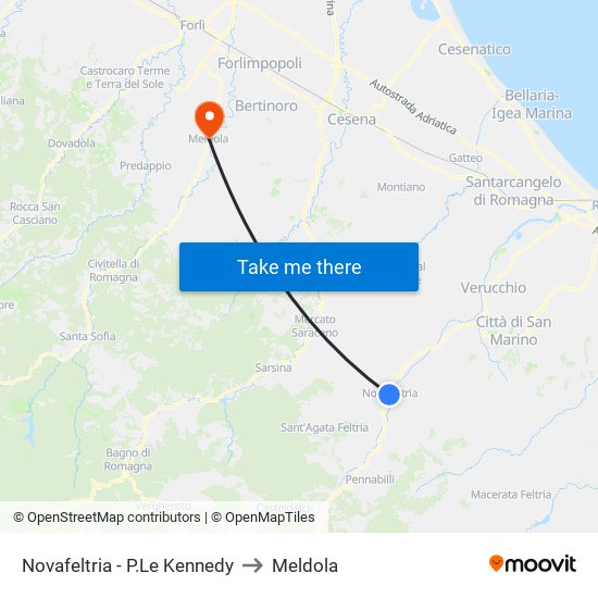 Novafeltria - P.Le Kennedy to Meldola map