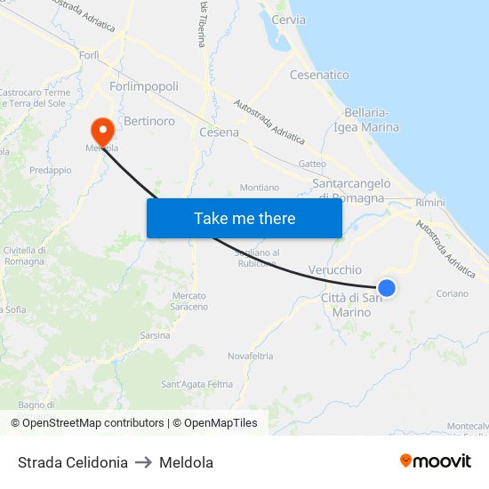 Strada Celidonia to Meldola map