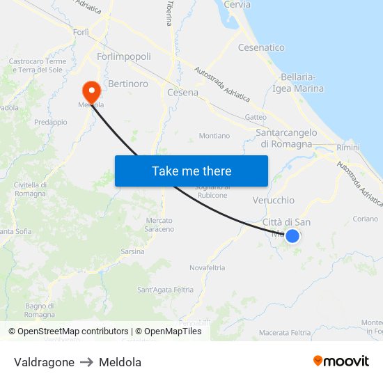 Valdragone to Meldola map