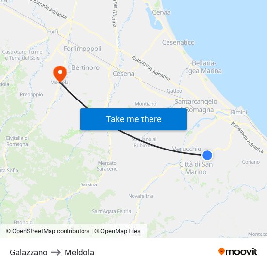 Galazzano to Meldola map