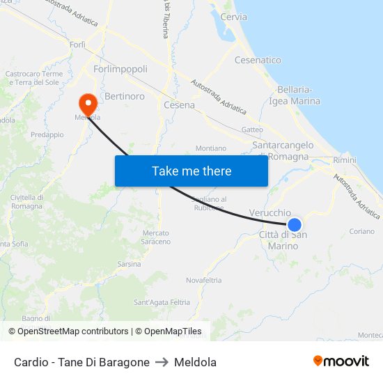 Cardio - Tane Di Baragone to Meldola map