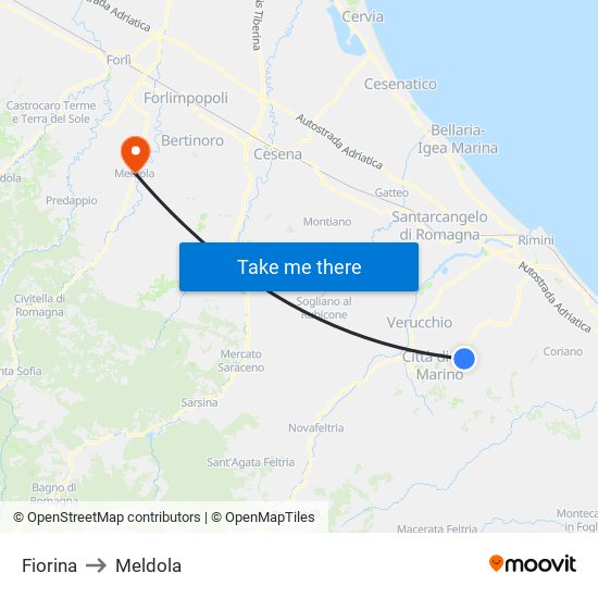 Fiorina to Meldola map