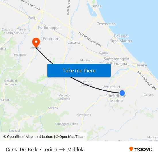 Costa Del Bello - Torinia to Meldola map