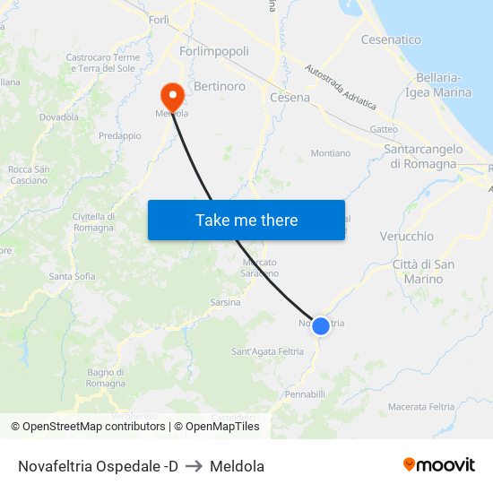 Novafeltria Ospedale -D to Meldola map
